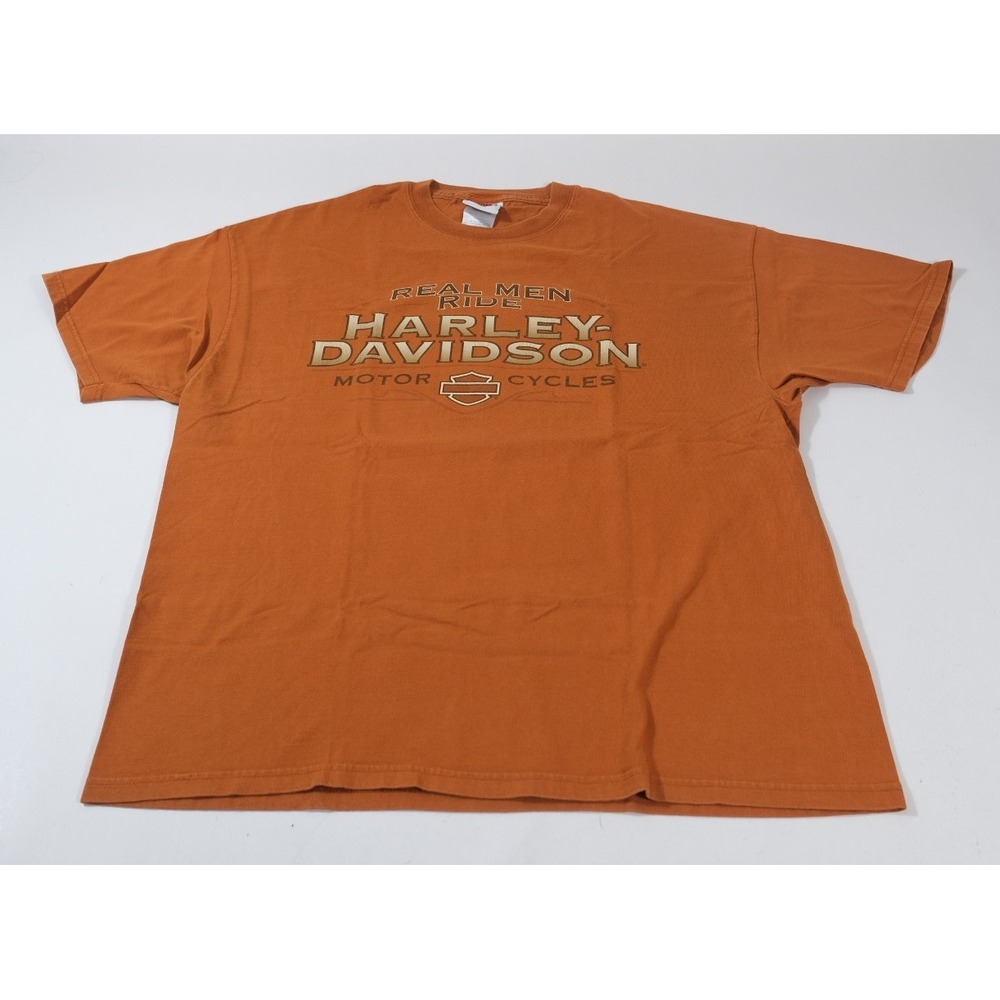 Harley Davidson T Shirt Mens XL Orange Indianapolis Bad To The Bone Graphic Tee